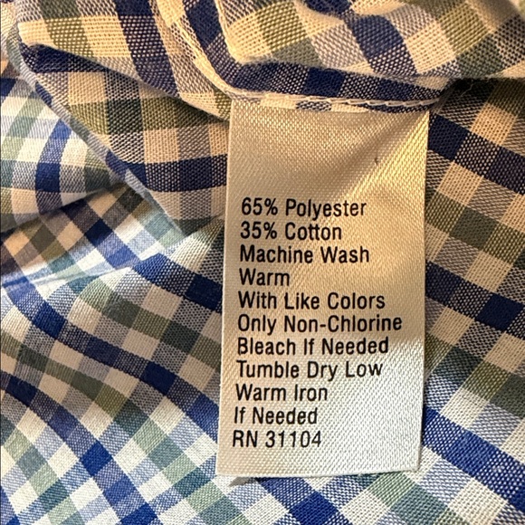 Saddlebred Size Large Blue Green White Checked Button-Down Cotton/Poly Shirt - Picture 4 of 8